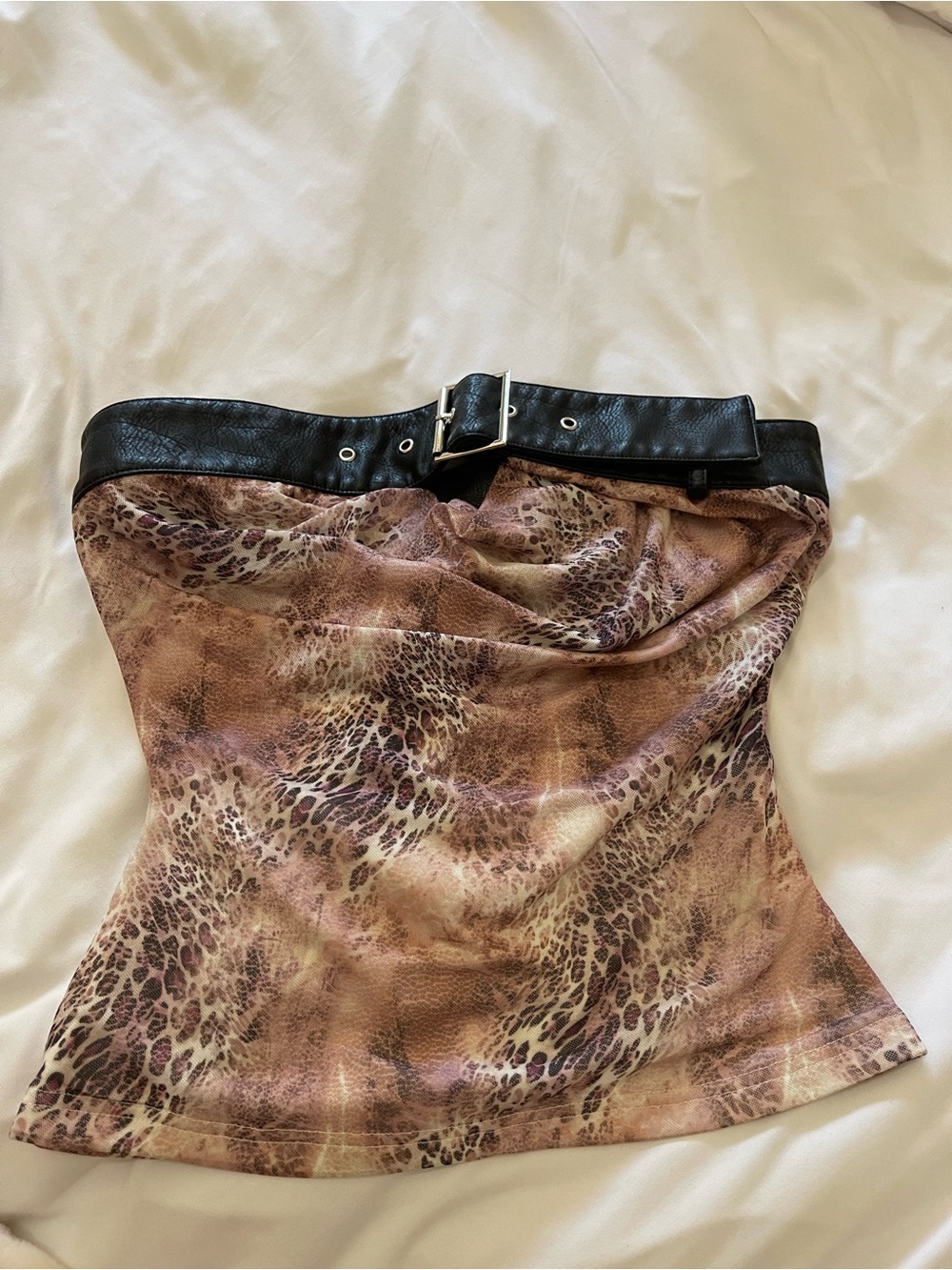 Jalyne Strapless Belted Animal Top